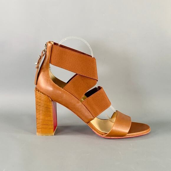 Size 9.5 Patrouille Brown Leather Elastic Straps Block Heel Sandals - Picture 2 of 8